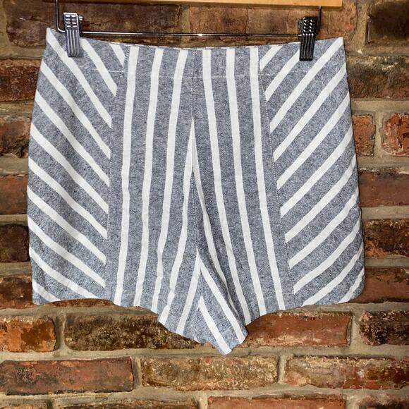 ASOS Gray White Striped Linen High Rise Side-Zip Shorts Women's Size US 6 - Picture 4 of 6